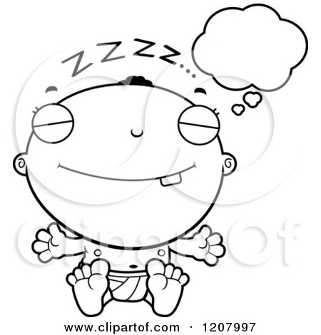 Cartoon of a Black And White Dreaming Black Baby Boy - Royalty Free Vector Clipart by Cory Thoman