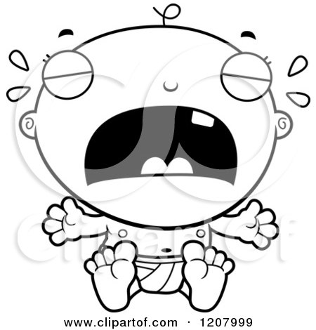 Cartoon of a Black And White Crying Baby Boy Infant - Royalty Free Vector Clipart by Cory Thoman