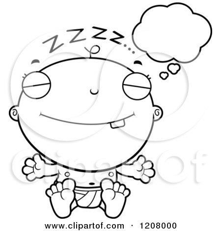Cartoon of a Black And White Dreaming Baby Boy Infant - Royalty Free Vector Clipart by Cory Thoman
