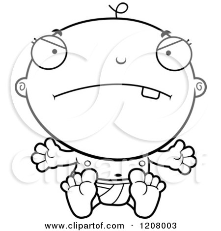 Cartoon of a Black And White Mad Baby Boy Infant - Royalty Free Vector Clipart by Cory Thoman