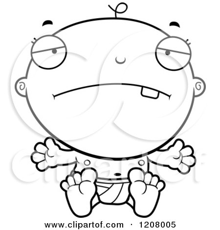 Cartoon of a Black And White Depressed Baby Boy Infant - Royalty Free Vector Clipart by Cory Thoman
