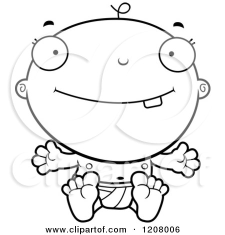 Cartoon of a Black And White Sitting Happy Baby Boy Infant - Royalty Free Vector Clipart by Cory Thoman