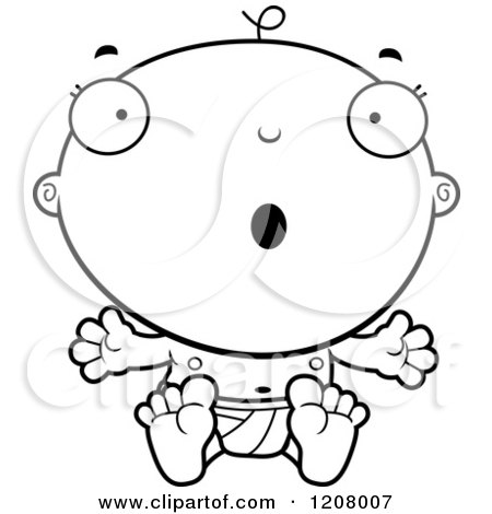 Cartoon of a Black And White Surprised Baby Boy Infant - Royalty Free Vector Clipart by Cory Thoman