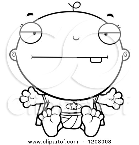Cartoon of a Black And White Bored Super Infant Baby Boy - Royalty Free Vector Clipart by Cory Thoman