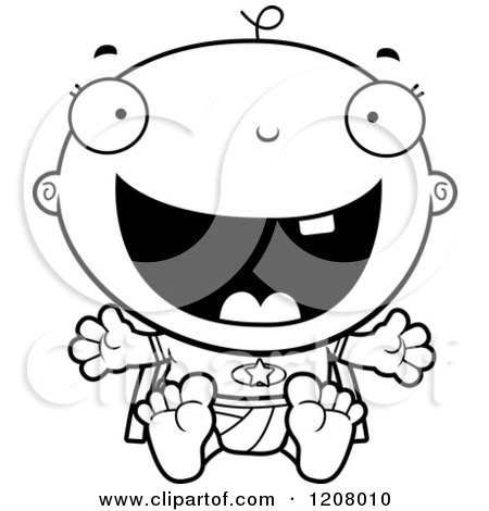 Cartoon of a Black And White Happy Excited Super Infant Baby Boy - Royalty Free Vector Clipart by Cory Thoman
