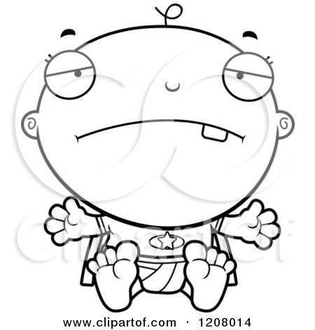 Cartoon of a Black And White Depressed Super Infant Baby Boy - Royalty Free Vector Clipart by Cory Thoman