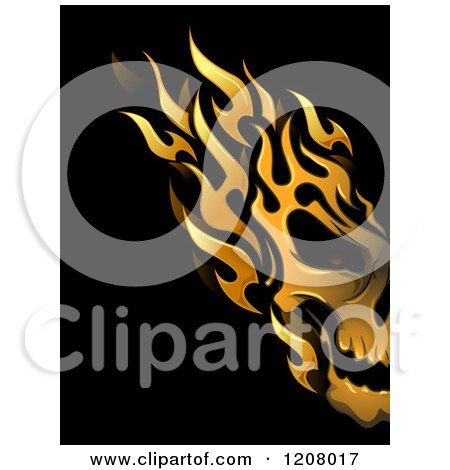 Cartoon of a Cut off Golden Flaming Skull on Black - Royalty Free Vector Clipart by BNP Design Studio