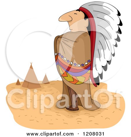 Cartoon of a Native American Man Chief and Tipis - Royalty Free Vector Clipart by BNP Design Studio