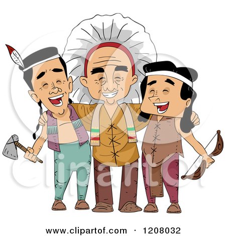 Cartoon of a Group of Native American Men from Different Tribes - Royalty Free Vector Clipart by BNP Design Studio