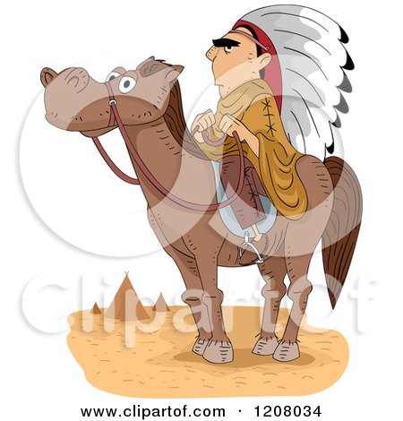 Cartoon of a Native American Man Chief on Horseback - Royalty Free Vector Clipart by BNP Design Studio