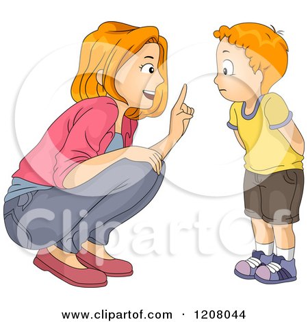 Cartoon of a Red Haired Caucasian Mother Lecturing Her Son - Royalty Free Vector Clipart by BNP Design Studio