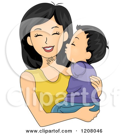 Cartoon of a Happy Mother Receiving a Kiss from Her Baby Boy - Royalty Free Vector Clipart by BNP Design Studio
