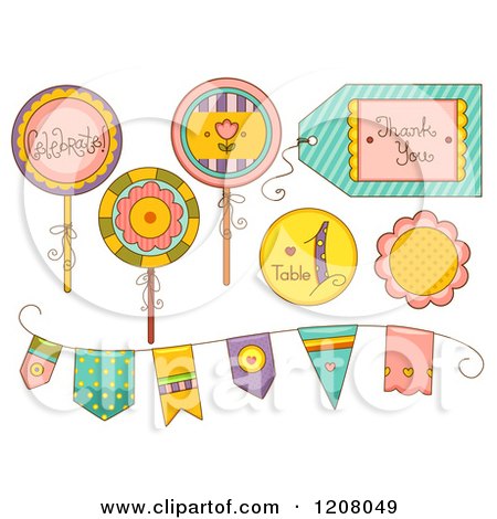 Cartoon of Party Decorations and Banner Flags - Royalty Free Vector Clipart by BNP Design Studio