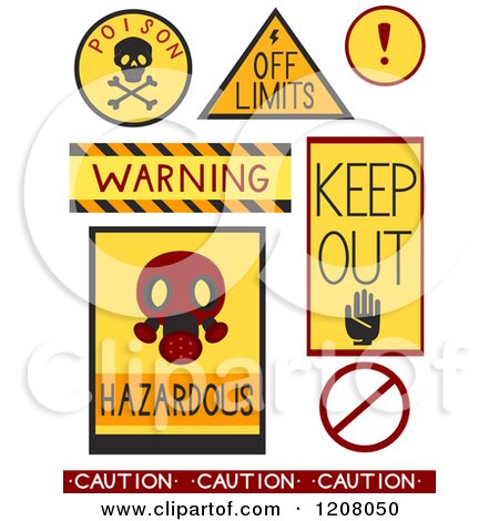 Cartoon of Caution and Warning Danger Designs - Royalty Free Vector Clipart by BNP Design Studio