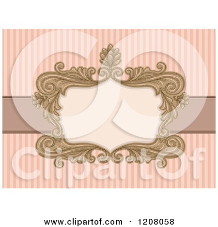 Cartoon of a Vintage Baroque Frame over Pastel Pink Stripes - Royalty Free Vector Clipart by BNP Design Studio