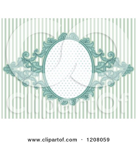 Cartoon of a Vintage Baroque Frame over Pastel Blue Stripes - Royalty Free Vector Clipart by BNP Design Studio