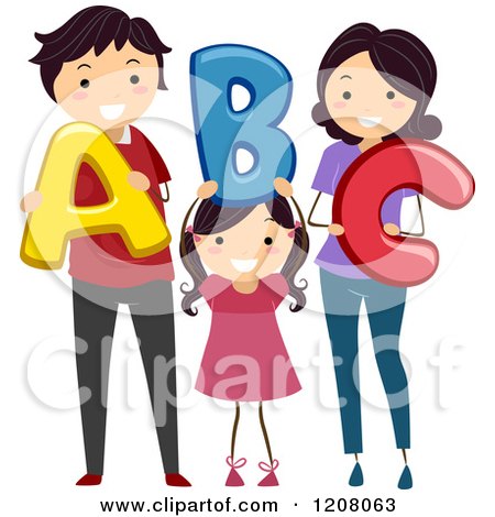 Cartoon of a Happy Family Holding Abc Letters - Royalty Free Vector Clipart by BNP Design Studio