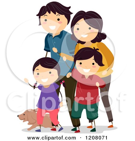 Cartoon of a Happy Family Waving with Their Dog - Royalty Free Vector Clipart by BNP Design Studio