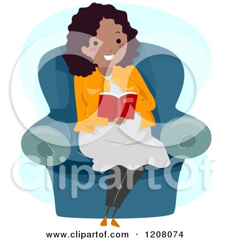 Cartoon of a Happy Black Pregnant Woman Reading in a Chair - Royalty Free Vector Clipart by BNP Design Studio