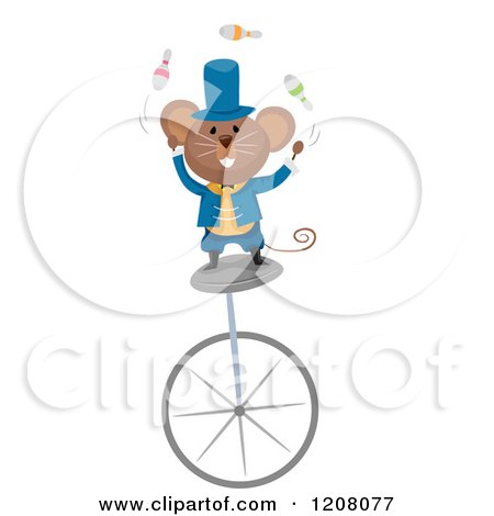 Cartoon of a Circus Mouse Juggling on a Unicycle - Royalty Free Vector Clipart by BNP Design Studio