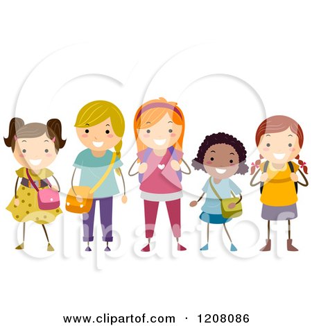 Cartoon of a Diverse Group of Happy Different Aged School Girls - Royalty Free Vector Clipart by BNP Design Studio