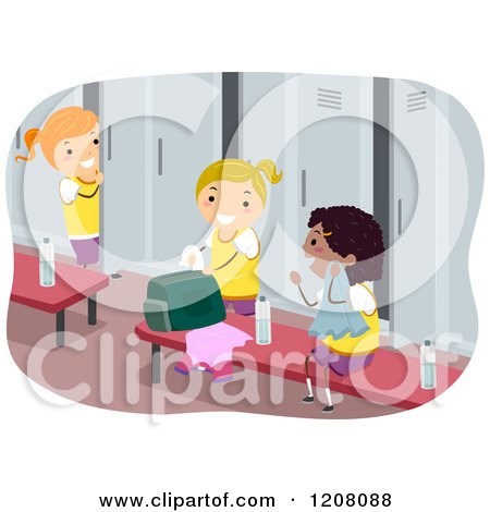 Cartoon of a Locker Room with Diverse Girls - Royalty Free Vector Clipart by BNP Design Studio
