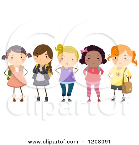 Cartoon of a Diverse Group of Bully School Girls - Royalty Free Vector Clipart by BNP Design Studio