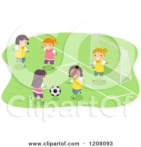 Cartoon of a Diverse Group of Girls Playing Soccer - Royalty Free Vector Clipart by BNP Design Studio