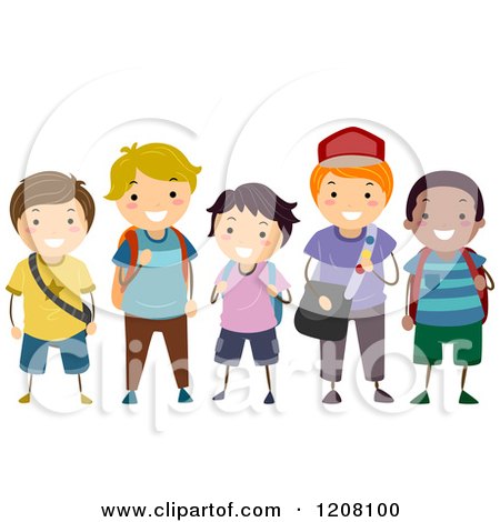 Cartoon of a Group of Happy Diverse School Boys - Royalty Free Vector Clipart by BNP Design Studio