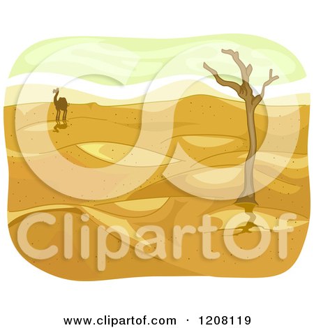 Cartoon of a Camel and Dead Tree in a Desert - Royalty Free Vector Clipart by BNP Design Studio