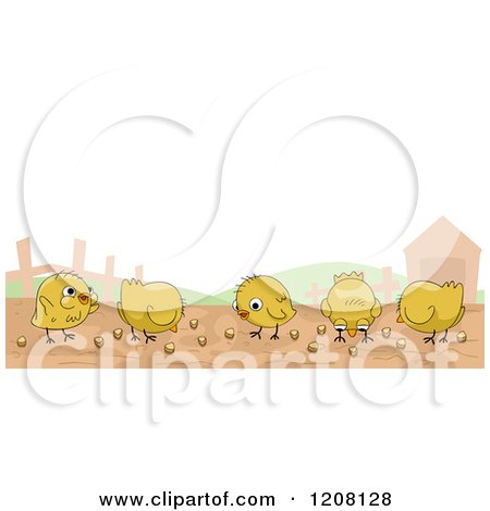 Cartoon of a Row of Cute Chicks on a Farm - Royalty Free Vector Clipart by BNP Design Studio
