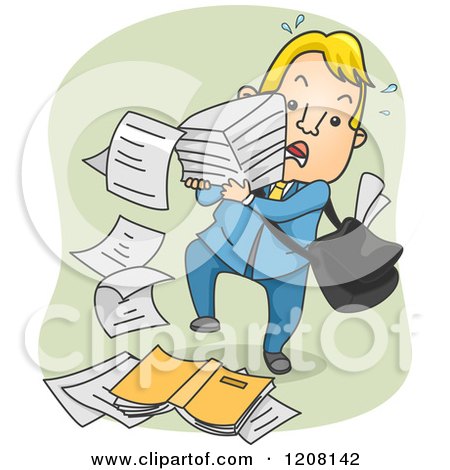 Cartoon of a Man Dropping a Stack of Paper - Royalty Free Vector Clipart by BNP Design Studio