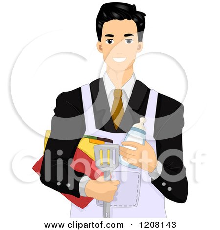 Cartoon of a Handsome Businessman Wearing an Apron over a Suit - Royalty Free Vector Clipart by BNP Design Studio