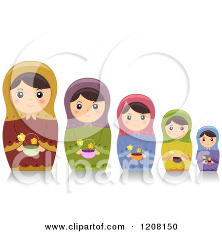 Cartoon of a Row of Matryoshka Nesting Dolls with Flowers - Royalty Free Vector Clipart by BNP Design Studio