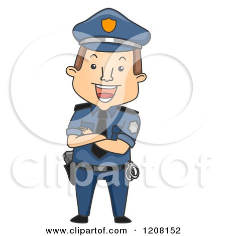 Cartoon of a Happy Policeman Standing with Folded Arms - Royalty Free Vector Clipart by BNP Design Studio
