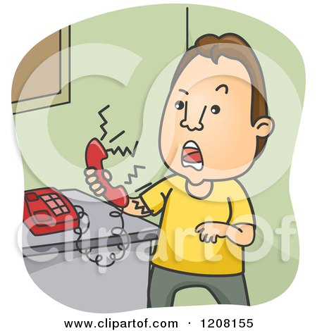 Cartoon of a Man Screaming Angrily into a Telephone - Royalty Free Vector Clipart by BNP Design Studio