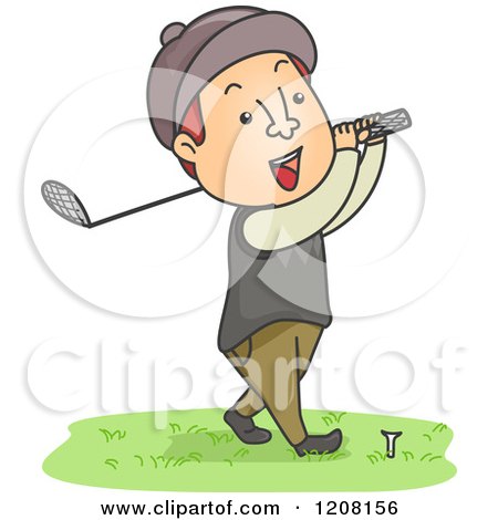 Cartoon of a Happy Man Golfing - Royalty Free Vector Clipart by BNP Design Studio