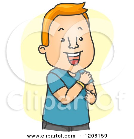 Cartoon of a Happy Man Showing His Support Wrist Band - Royalty Free Vector Clipart by BNP Design Studio