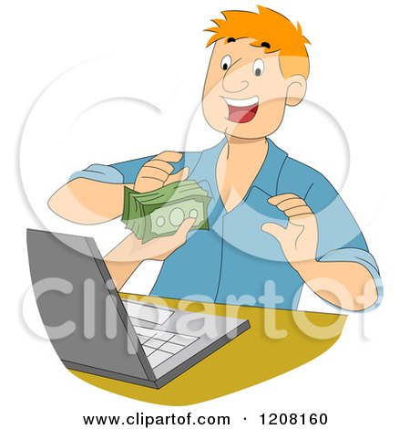 Cartoon of a Hand Reaching out from a Laptop to Give a Man Cash - Royalty Free Vector Clipart by BNP Design Studio