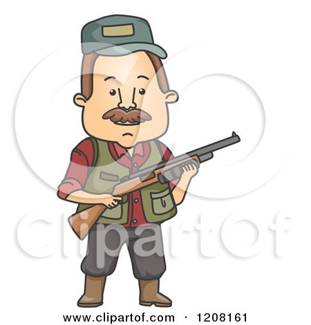 Cartoon of a Hunter Man Holding a Rifle - Royalty Free Vector Clipart by BNP Design Studio