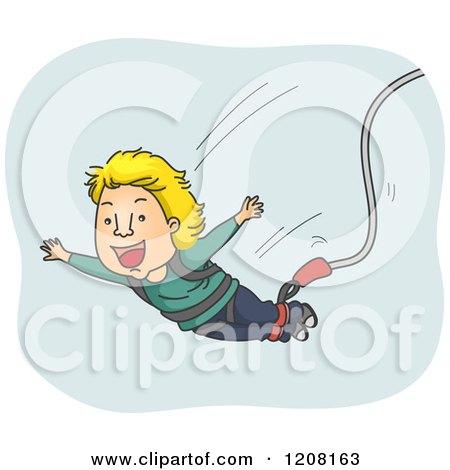 Cartoon of a Happy Man Falling During a Bungee Jump - Royalty Free Vector Clipart by BNP Design Studio