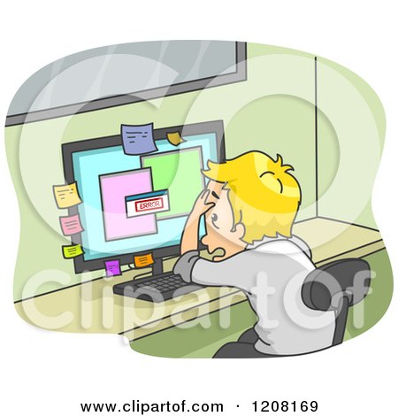 Cartoon of a Stressed Employee with a Computer Error - Royalty Free Vector Clipart by BNP Design Studio