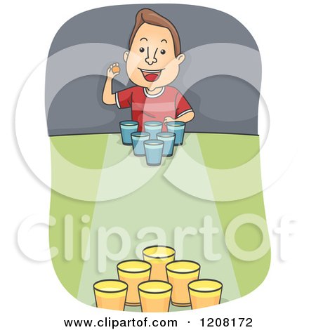 Cartoon of a Man Playing Beer Pong at a Table - Royalty Free Vector Clipart by BNP Design Studio