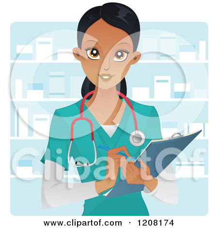 Cartoon of a Beautiful Black Woman Nurse or Doctor Holding a Clipboard ...