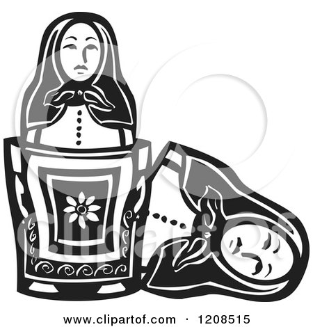 Clipart of a Matryoshka Nesting Doll Top and Interior Doll - Royalty Free Vector Illustration by xunantunich