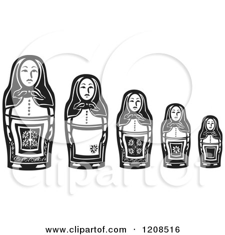 Clipart of a Line of Russian Matryoshka Nesting Dolls - Royalty Free Vector Illustration by xunantunich
