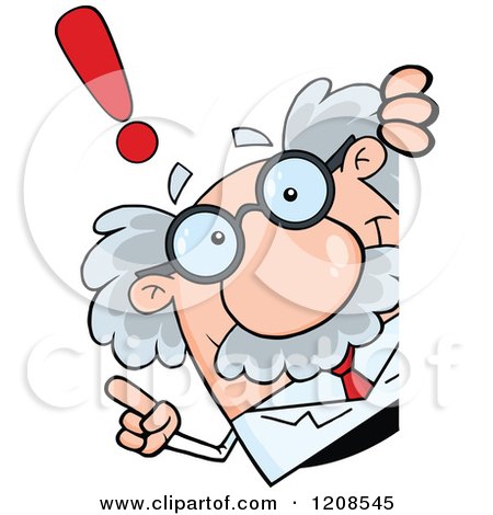 Cartoon of a Science Professor with an Idea, Looking Around a Sign - Royalty Free Vector Clipart by Hit Toon