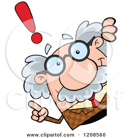 Cartoon of a Professor Holding up an Idea Finger Around a Sign - Royalty Free Vector Clipart by Hit Toon