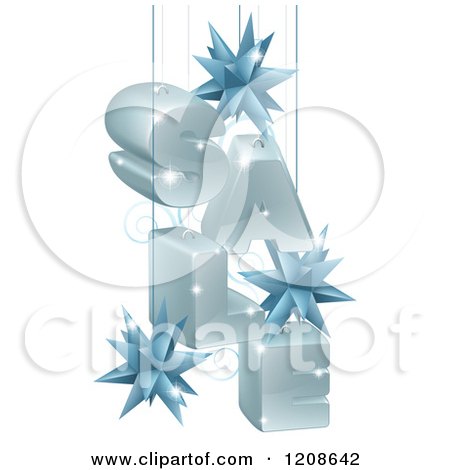 Cartoon of a 3d Christmas Sale with Suspended Star Baubles - Royalty Free Vector Clipart by AtStockIllustration