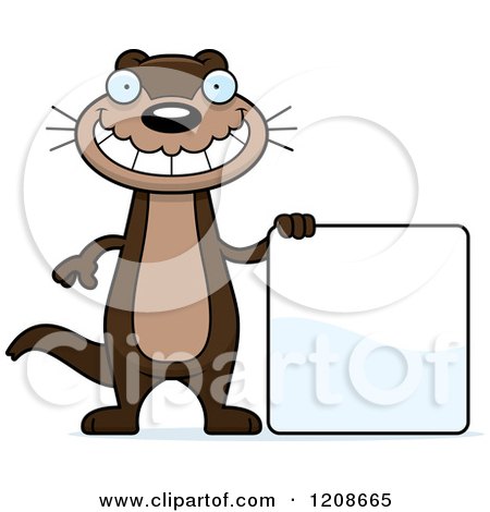 Cartoon of a Happy Skinny Otter by a Sign - Royalty Free Vector Clipart by Cory Thoman